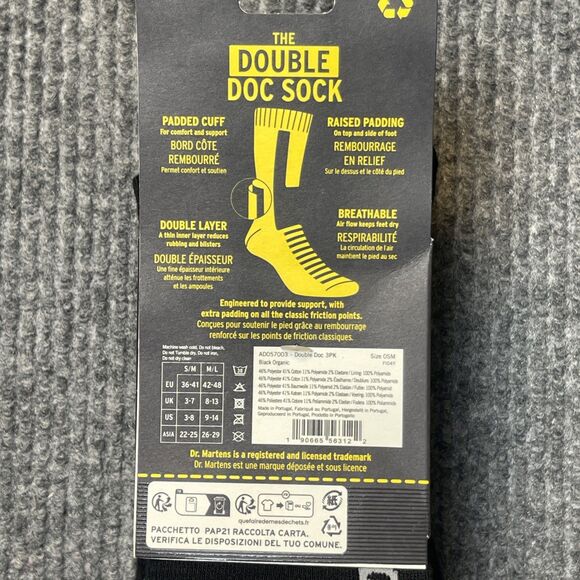 Dr Martens (3 Pack) The Double Doc Sock Black Padded Double Layer Size S/M 3/8 - Picture 5 of 5